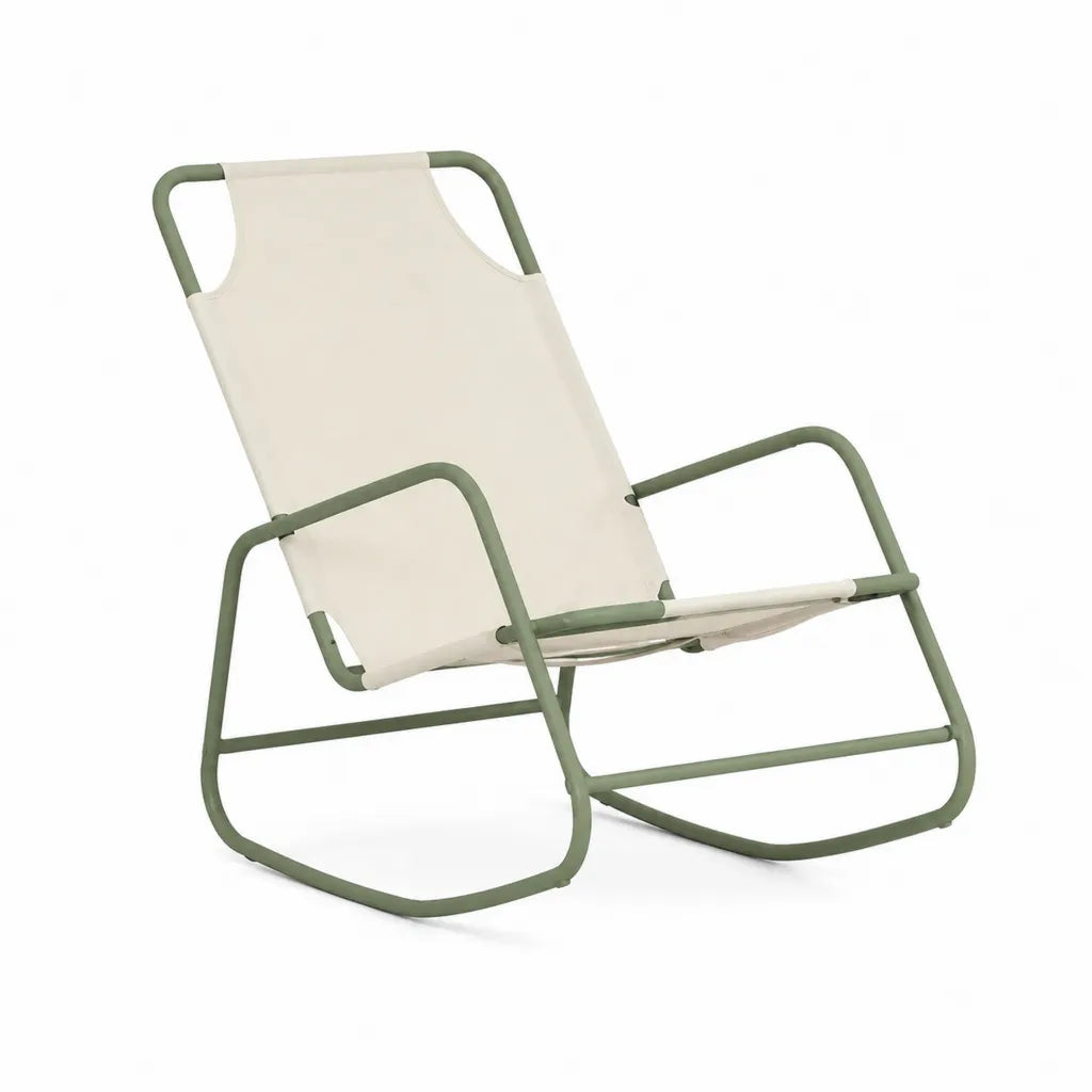 Gartenliege Relaxsessel aus Stahlrohr mit Polyesterbezug Creme Grün 98 x 64 x 85 cm