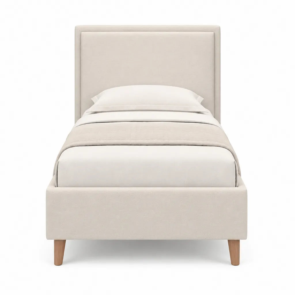 Polsterbett Einzelbett 90 x 200 cm mit Polyesterbezug und Massivholzfüßen Creme
