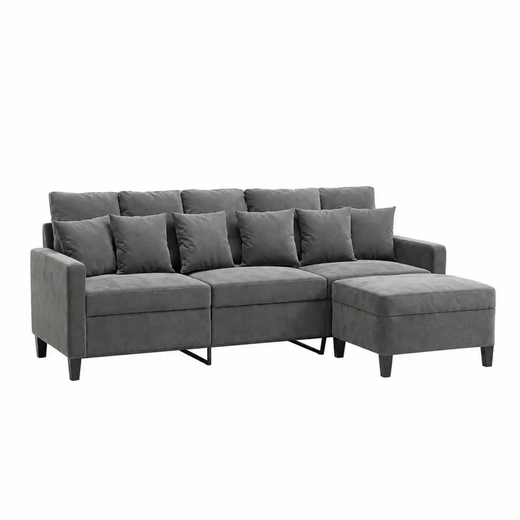 3-Sitzer Sofa mit Hocker 230 x 95 x 85 cm Polyester-Samt gerade Dunkelgrau