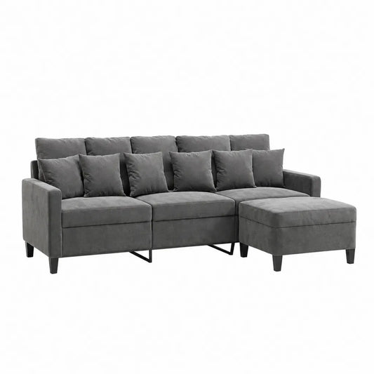 3-Sitzer Sofa mit Hocker 230 x 95 x 85 cm Polyester-Samt gerade Dunkelgrau