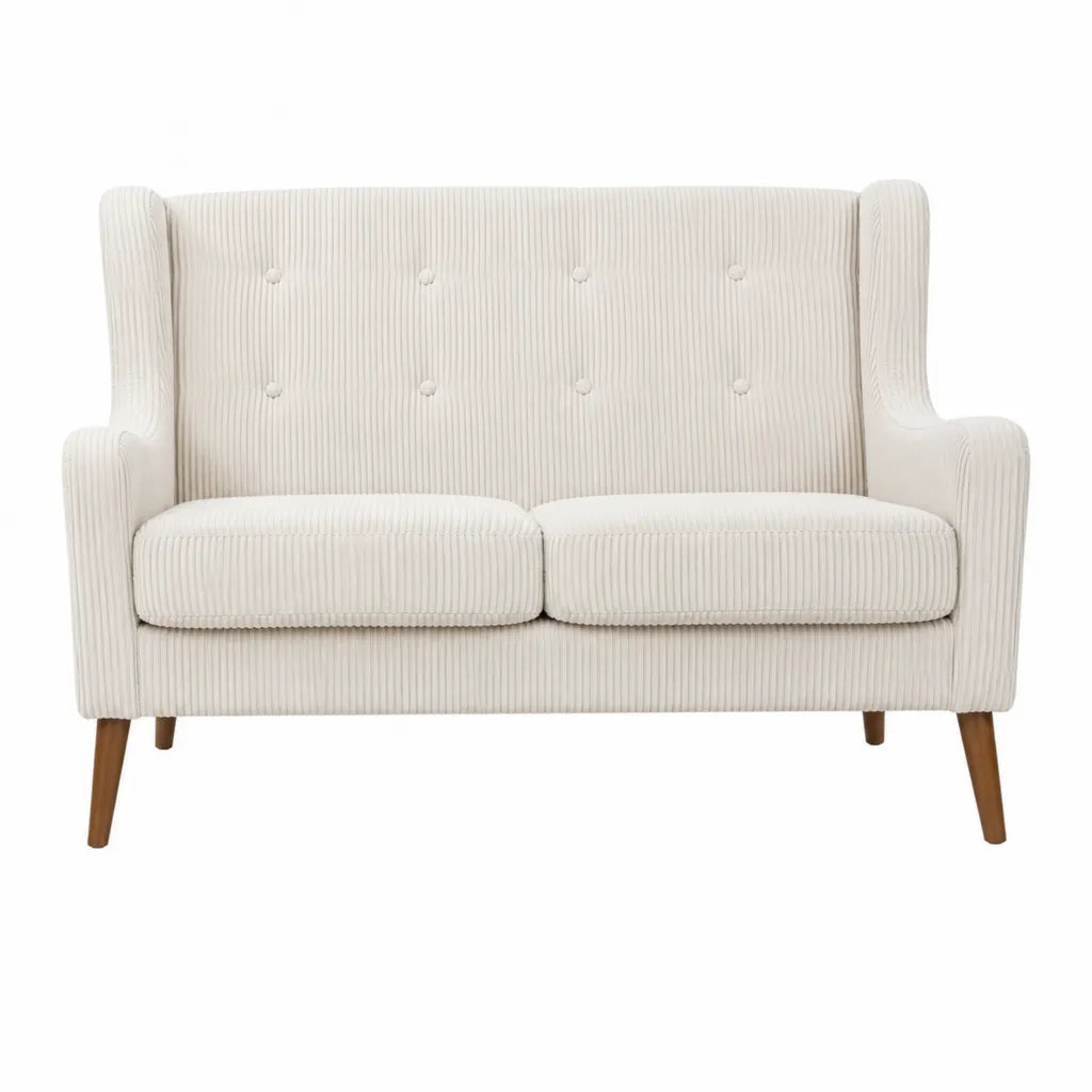 2-Sitzer Sofa mit Ohrenlehnen aus Polyester-Cord Weiß 145 x 84 x 104 cm