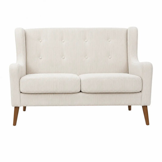 2-Sitzer Sofa mit Ohrenlehnen aus Polyester-Cord Weiß 145 x 84 x 104 cm