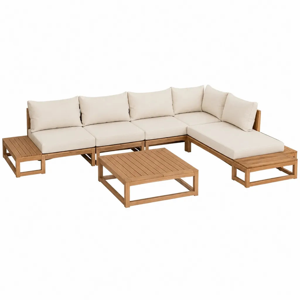Gartensofa Set 6-teilig L-Form Akazien-Massivholz Beige 310 x 200 x 63 cm