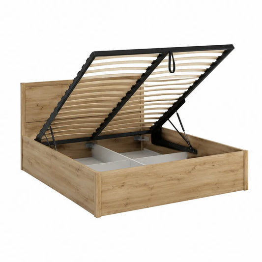 Stauraumbett 160 x 200 cm mit Gasdruckfeder Lattenrost aus Spanplatte eichefarben