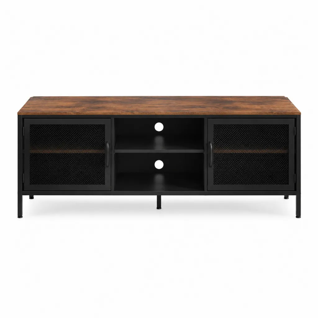 TV-Lowboard rechteckig 120 x 40 x 55 cm mit MDF-Platte Stahlrahmen und Stahltüren in Braun Schwarz