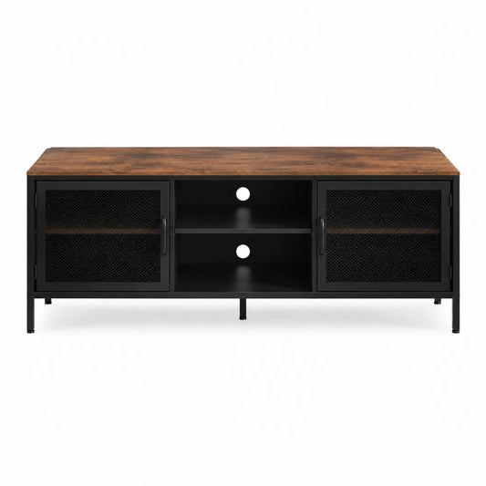 TV-Lowboard rechteckig 120 x 40 x 55 cm mit MDF-Platte Stahlrahmen und Stahltüren in Braun Schwarz