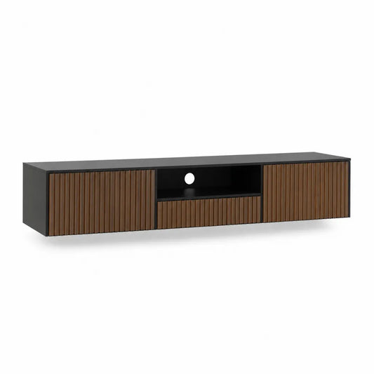 TV-Lowboard 180 x 40 x 45 cm aus MDF mit PVC-Folie rechteckig Schwarz Walnussbraun