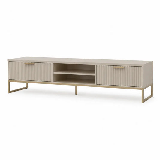 TV-Lowboard mit 2 Türen und offenen Fächern aus MDF und Stahl rechteckig Creme Gold 180 x 40 x 55 cm