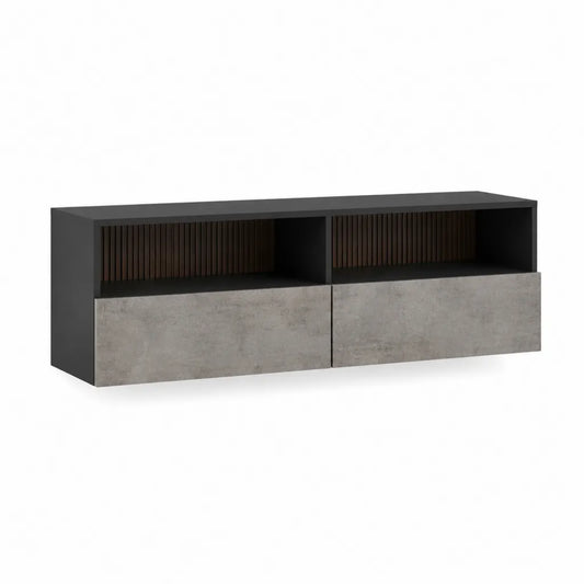 TV Lowboard mit 2 Schubladen und offenen Fächern 160 x 40 x 50 cm MDF Spanplatte rechteckig Anthrazit Grau Dunkelbraun