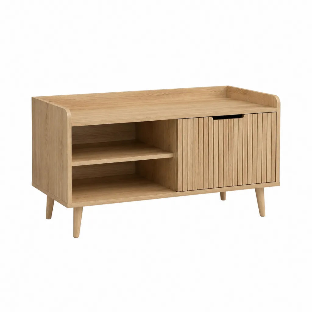 TV-Lowboard aus MDF mit Eichenfurnier 120 x 40 x 65 cm rechteckig natur