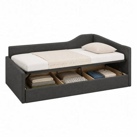 Polsterbett Stauraumbett mit Gasdruckfeder 90 x 200 cm Polyester Dunkelgrau