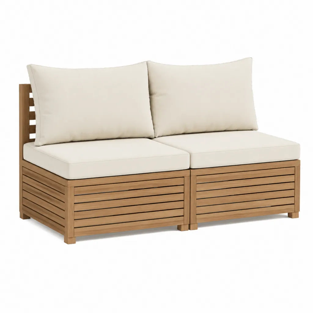 2-teiliges Gartensofa aus Akazien-Massivholz rechteckig Braun Beige 160 x 80 x 70 cm