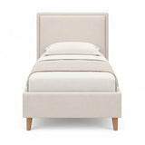 Polsterbett Einzelbett 90 x 200 cm mit Polyesterbezug und Massivholzfüßen Creme