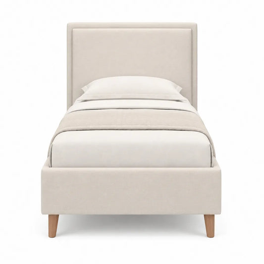 Polsterbett Einzelbett 90 x 200 cm mit Polyesterbezug und Massivholzfüßen Creme