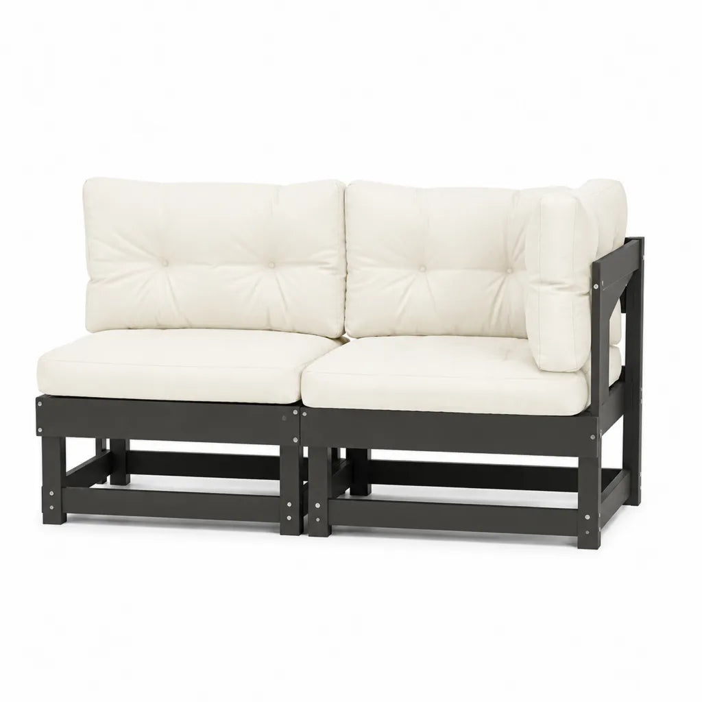 2-teiliges Gartensofa aus massivem Kiefernholz mit cremeweißen Polyesterkissen 140 x 70 x 67 cm Schwarz