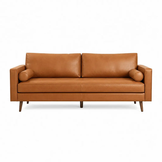 3-Sitzer Sofa aus PU-Kunstleder rechteckig cognacbraun 200 x 88 x 85 cm