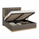 Stauraumbett mit hochklappbarem Lattenrost 180 x 200 cm aus MDF und Spanplatte rechteckig graphitgrau gold