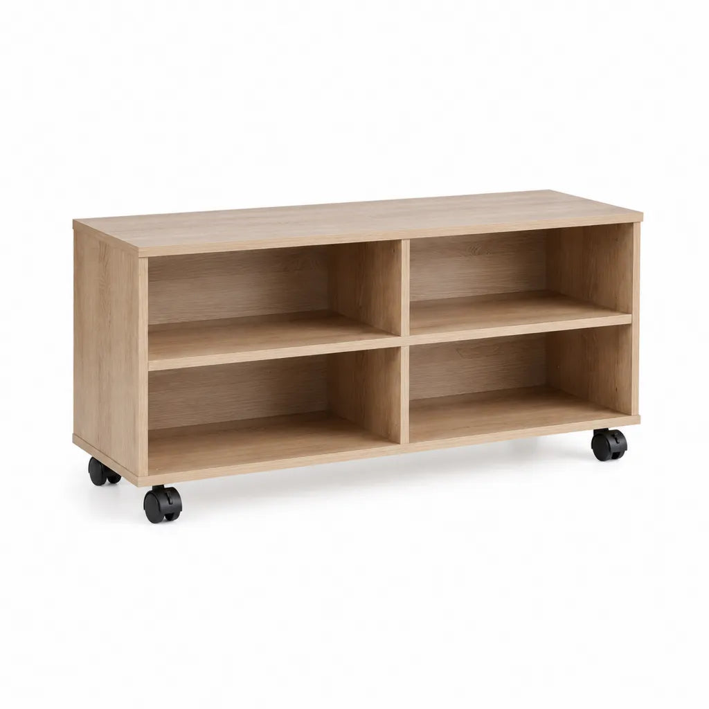 TV-Rollwagen mit 4 offenen Fächern Spanplatte Eiche rechteckig 100 x 40 x 50 cm