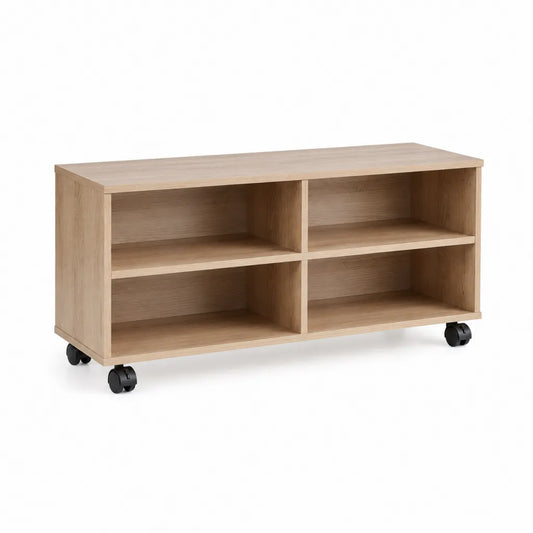 TV-Rollwagen mit 4 offenen Fächern Spanplatte Eiche rechteckig 100 x 40 x 50 cm