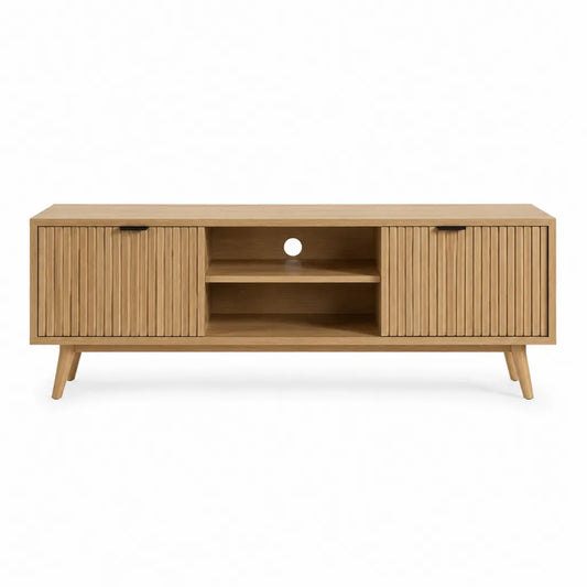 TV-Lowboard 160 x 40 x 60 cm aus MDF mit Eichenfurnier rechteckig naturfarben