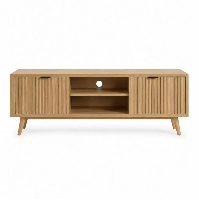 TV-Lowboard 160 x 40 x 60 cm aus MDF mit Eichenfurnier rechteckig naturfarben