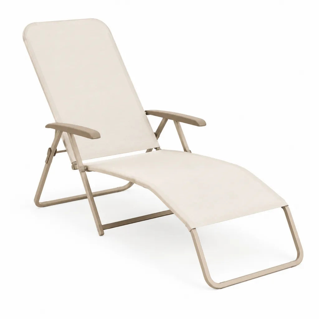Klappbare Gartenliege mit Armlehnen aus Stahlrohr und Textilene Beige 165 x 68 x 114 cm
