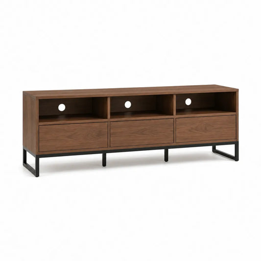 TV-Lowboard mit 3 Schubladen und 3 offenen Fächern MDF mit Walnuss-Dekor 180 x 40 x 65 cm Braun Schwarz