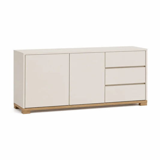 Sideboard mit 2 Türen und 3 Schubladen 160 x 40 x 80 cm MDF und Eichenholz Weiß Natur