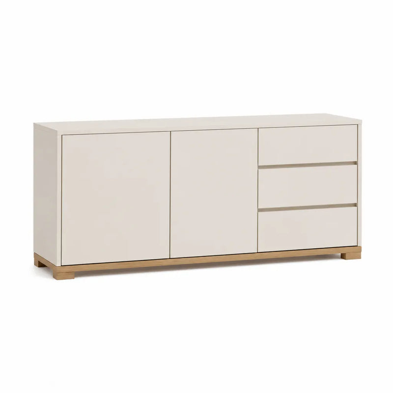 Sideboard mit 2 Türen und 3 Schubladen 160 x 40 x 80 cm MDF und Eichenholz Weiß Natur