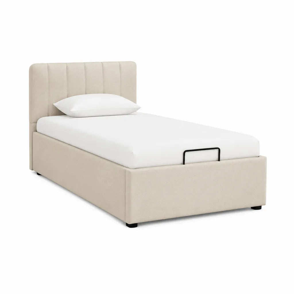 Stauraumbett Polsterbett 90 x 200 cm mit Polyesterbezug rechteckig Beige