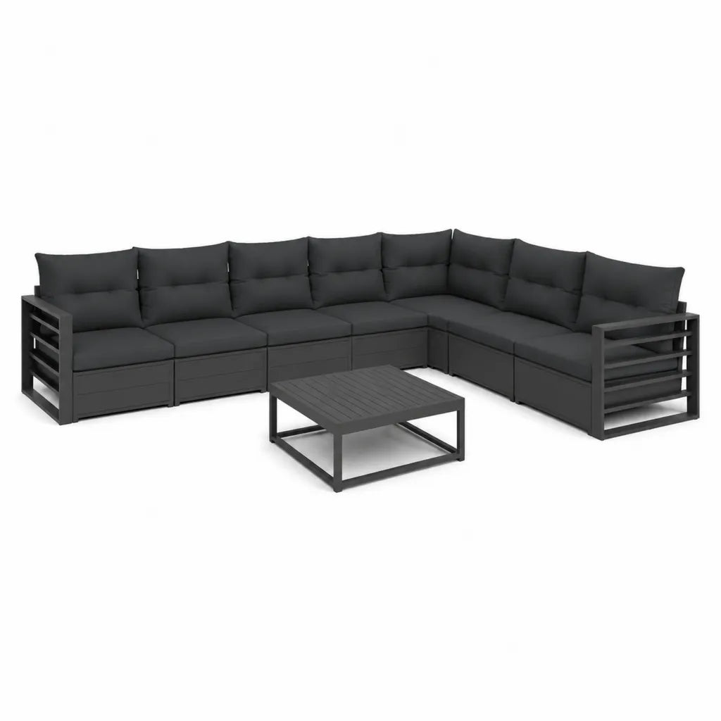Gartenlounge Set 8-teilig Ecksofa mit Couchtisch Aluminium Polyester Anthrazit 420 x 280 cm