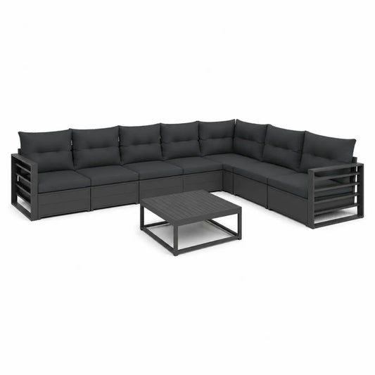 Gartenlounge Set 8-teilig Ecksofa mit Couchtisch Aluminium Polyester Anthrazit 420 x 280 cm